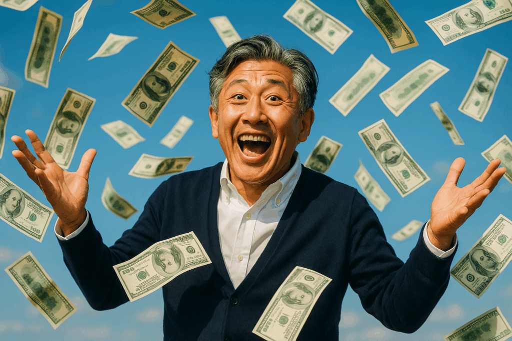 AIを活用して海外副業で報酬を得る男性のイメージ