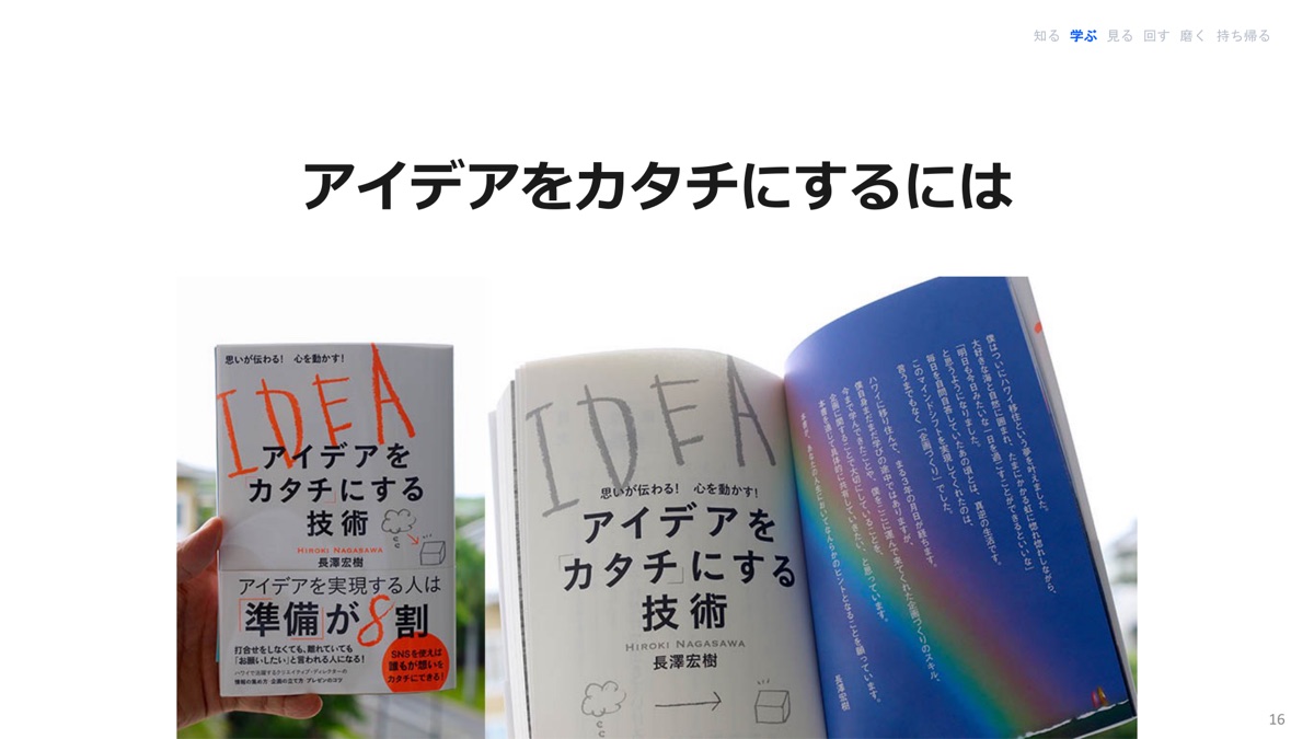 研修スライド抜粋: 著書『アイデアを「カタチ」にする技術』